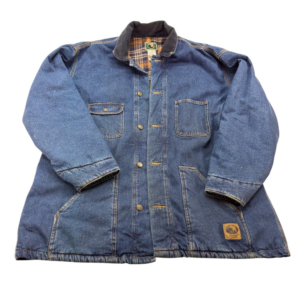 Berne Men's XL Tall Blue Denim Barn Jacket Blanket Lined Corduroy Collar Coat